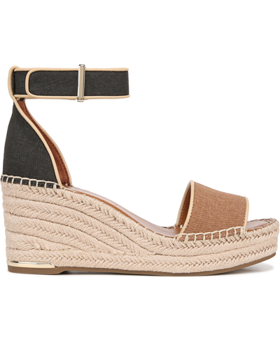 Franco Sarto Clemens Ankle Strap Platform Wedge Sandal In Tan,black Fabric