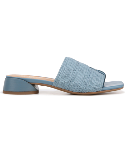Shop Franco Sarto Women's Loran Stacked Heel Slide Dress Sandals In Denim Blue Raffia Fabric