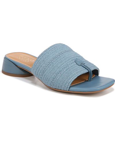 Shop Franco Sarto Women's Loran Stacked Heel Slide Dress Sandals In Denim Blue Raffia Fabric