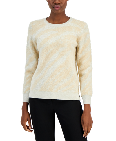 Shop Anne Klein Women's Patterned Eyelash Crewneck Sweater In Light Coffee Multi