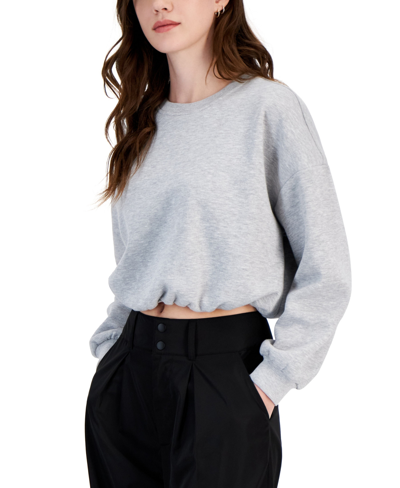 Shop Almost Famous Crave Fame Juniors' Crewneck Bubble-hem Fleece Sweatshirt In Heather Grey