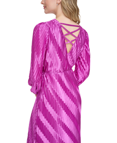Shop Kensie Women's Pleated V-neck Strappy-back Dress In Fuchsia