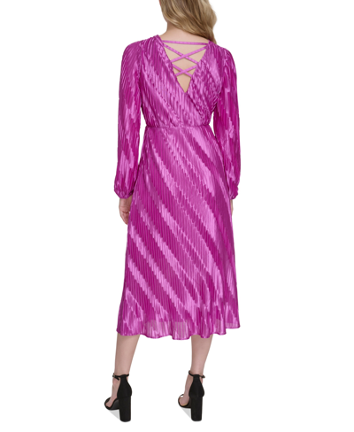 Shop Kensie Women's Pleated V-neck Strappy-back Dress In Fuchsia