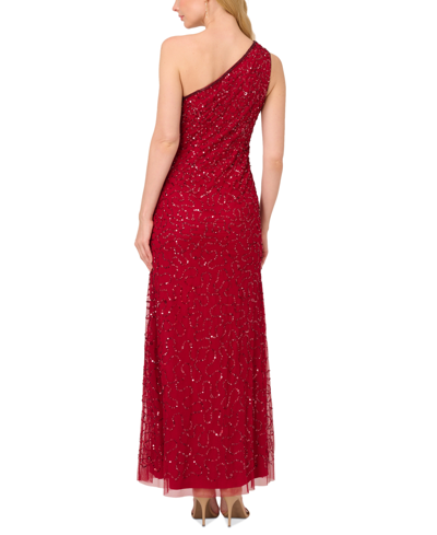 Shop Adrianna Papell Women's Sequined One-shoulder Gown In Cranberry