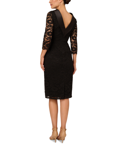 Shop Adrianna Papell Women's Lace Shawl-collar Sheath Dress In Black