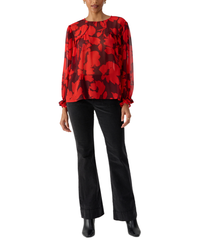 Shop Sanctuary Women's Printed Ruffle-cuff Blouse In Brushed Floral