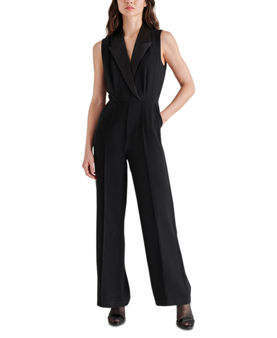 Shop Steve Madden Women's Iva Satin-lapel Tuxedo Jumpsuit In Black