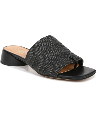 Shop Franco Sarto Women's Loran Stacked Heel Slide Dress Sandals In Black Raffia Fabric