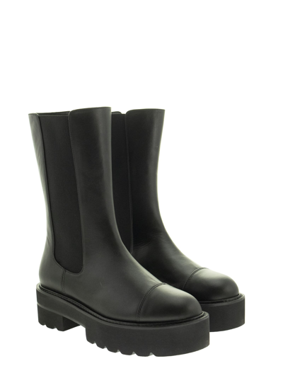 Shop Stuart Weitzman Presley Ultralift - Calf Leather Boot In Black