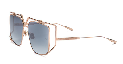 Valentino V-light Blue Titanium Square Sunglasses In Rose Gold