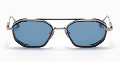 Shop Akoni Eris-two - Palladium / Matte Navy Sunglasses In Navy Blue/palladium