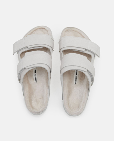 Shop Birkenstock Uji Suede And Leather Slippers In White