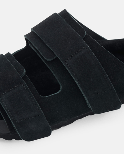 Shop Birkenstock Uji Suede And Leather Slippers In Black