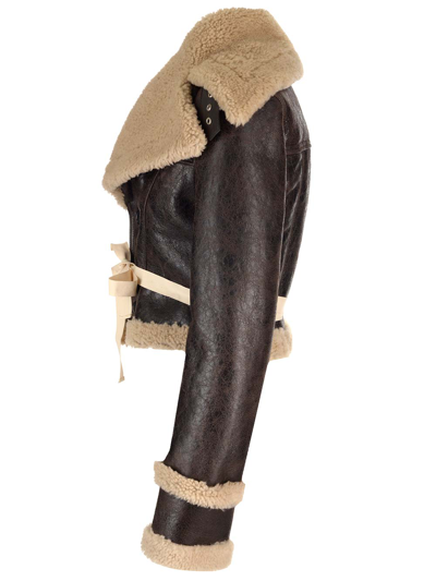 Shop Mm6 Maison Margiela Lamb Leather Cropped Jacket In Brown
