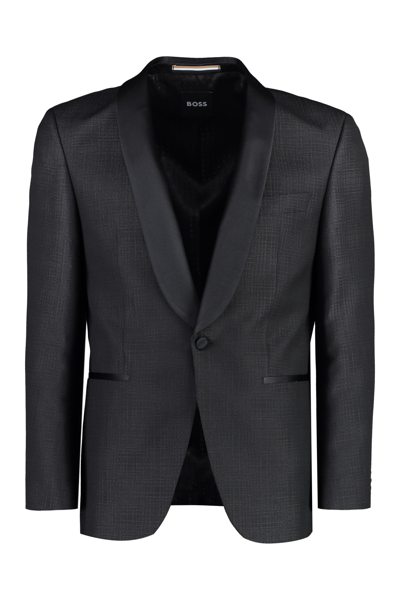 Hugo Boss Boss Single-breasted Virgin Wool Jacket In Black