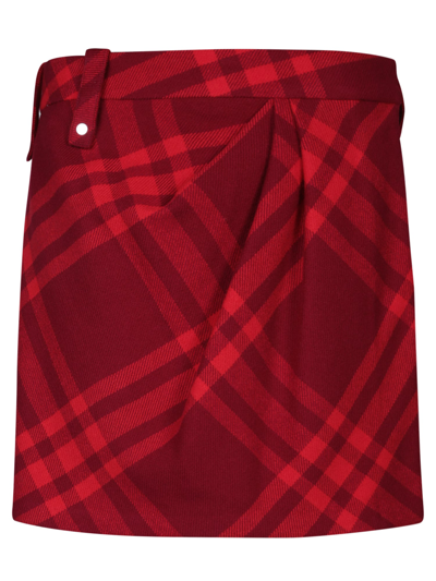 Shop Burberry Check Motif Red Skirt