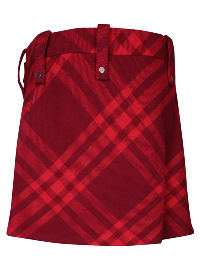 Shop Burberry Check Motif Red Skirt
