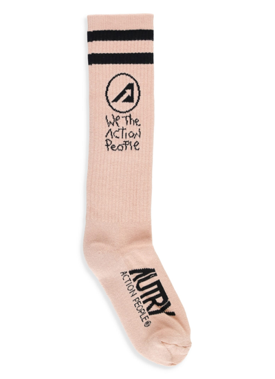 Shop Autry Logoed Socks In Pink