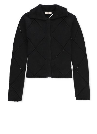 Shop N°21 Wool And Cotton Cardigan In Black