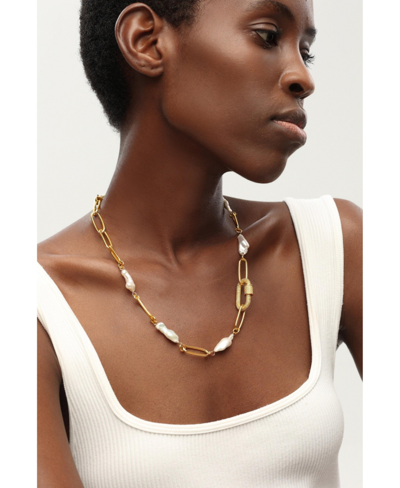Shop Classicharms Gem-encrusted Carabiner Lock Pendant Freshwater Baroque Pearl Necklace In Gold