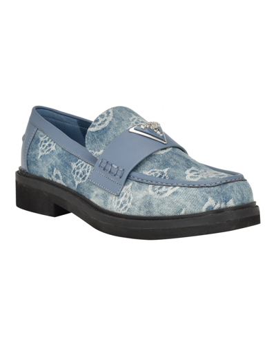 Shop Guess Women's Shatha Logo Hardware Slip-on Almond Toe Loafers In Blue Denim - Manmade,textile
