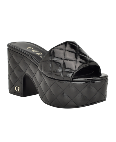 Shop Guess Women's Yanni Quilted Platform Block Heel Sandals In Black- Faux Leather