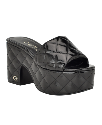 Guess Women's Yanni Quilted Platform Block Heel Sandals In Black- Faux Leather