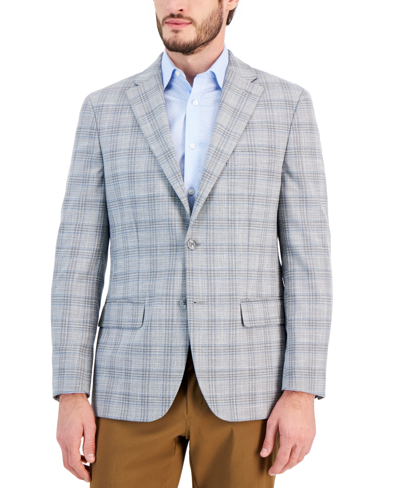 Shop Tommy Hilfiger Men's Modern-fit Blue Plaid Sport Coat In Light Grey