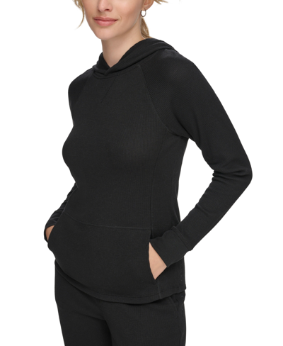 Shop Calvin Klein Performance Women's Thermal Pullover Hoodie With Kangaroo Pocket In Black