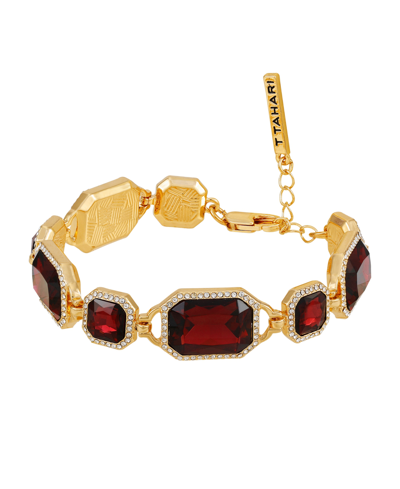 Shop T Tahari Gold-tone And Dark Red Glass Stone Line Bracelet