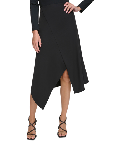 Shop Dkny Petite Asymmetrical-hem Midi Skirt In Black