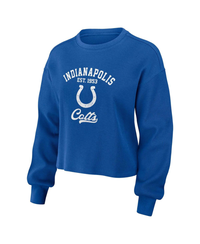 Shop Wear By Erin Andrews Women's  Royal Distressed Indianapolis Colts Waffle Knit Long Sleeve T-shirt And
