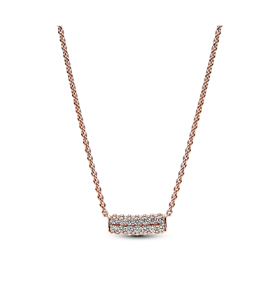 Shop Pandora Timeless 14k Rose Gold-plated Pave Cubic Zirconia Double-row Bar Collier Necklace