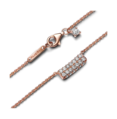 Shop Pandora Timeless 14k Rose Gold-plated Pave Cubic Zirconia Double-row Bar Collier Necklace