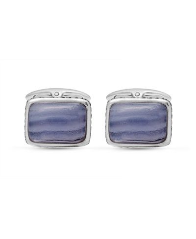 Shop Luvmyjewelry Blue Lace Agate Gemstone Sterling Silver Black Rhodium Plated Men Cufflinks In White