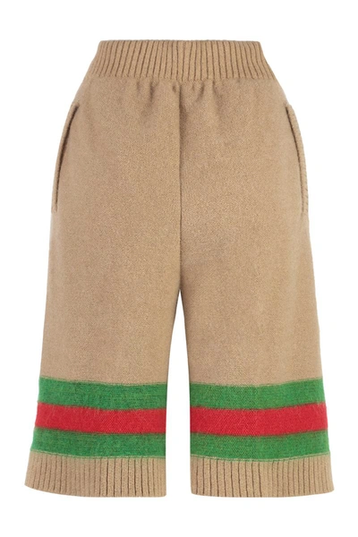 Shop Gucci Knitted Shorts In Camel