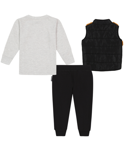 Shop Timberland Little Boys Berber-taslan Vest, Logo Heather T-shirt And Fleece Joggers, 3 Piece Set In Black
