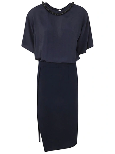 Shop N°21 Midi Dress With Pencil Skirt And Shirt Neck Clothing In Blue
