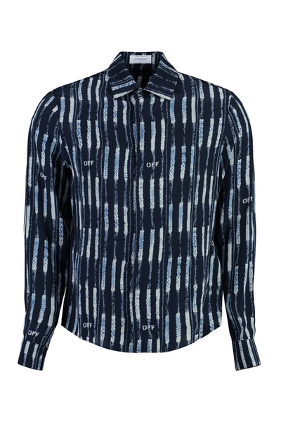 Shop Off-white Striped Silk Shirt In Blue