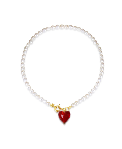 Shop Classicharms Esmee Glaze Heart Pendant Baroque Pearl Necklace In Red