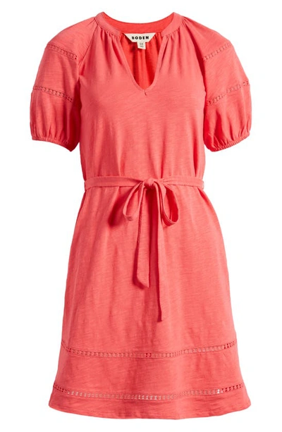 Boden Embroidered Inset Fit & Flare Cotton Dress In Pop Peony