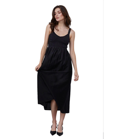 Shop Crescent Women's Casey Smocked Sweetheart Midi Dress In Black
