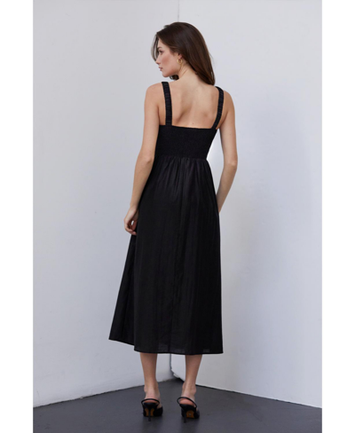 Shop Crescent Women's Casey Smocked Sweetheart Midi Dress In Black