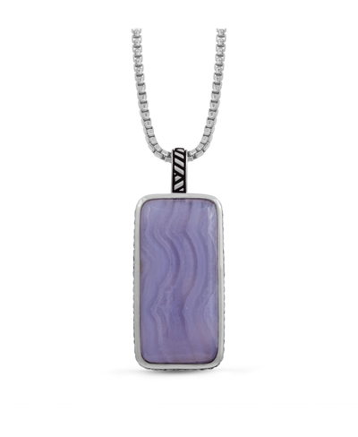 Shop Luvmyjewelry Blue Lace Agate Gemstone Sterling Silver Men Tag In Black Rhodium Plated With Chain In White