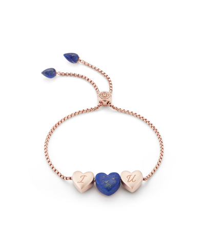Shop Luvmyjewelry Luv Me Love Heart Lapis Gemstone Rose Gold Plated Silver Bolo Adjustable Bracelet In Pink