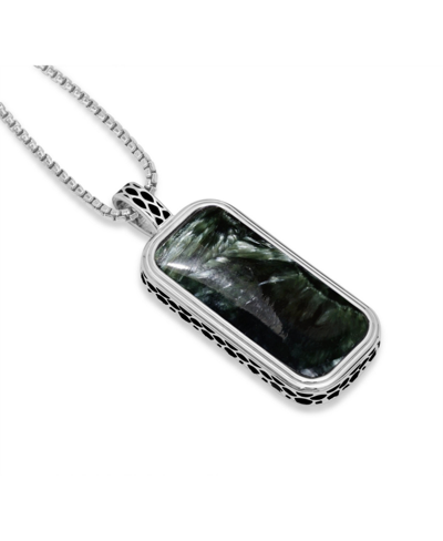 Shop Luvmyjewelry Seraphinite Gemstone Sterling Silver Men Tag In Black Rhodium Plated With Chain In White