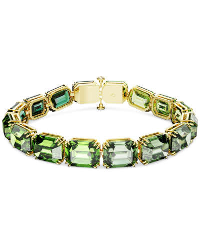 Shop Swarovski Gold-tone Color Octagon Crystal Flex Bracelet In Green
