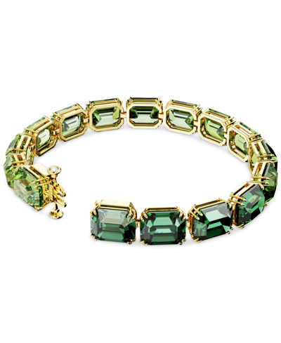 Shop Swarovski Gold-tone Color Octagon Crystal Flex Bracelet In Green