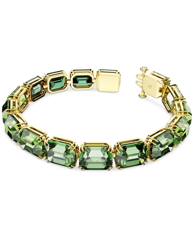 Shop Swarovski Gold-tone Color Octagon Crystal Flex Bracelet In Green