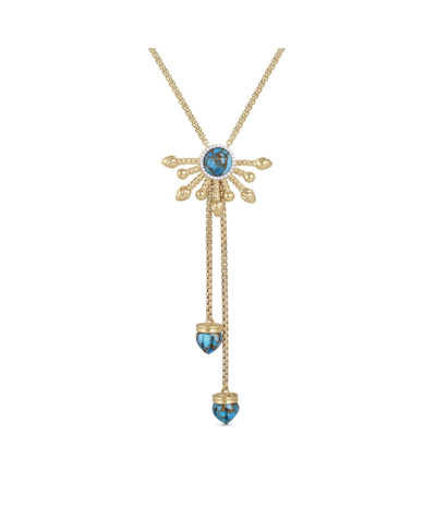 Shop Luvmyjewelry Golden Rays Gold Plated Silver Turquoise Gemstone Diamond Half Sun Lariat Necklace In Yellow